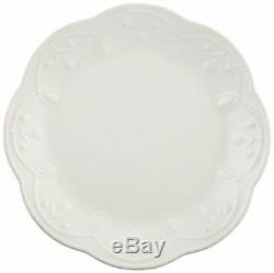 White Dinnerware Set 4 Piece French Bead Motif Stoneware Plate Dish Kitchen Mug