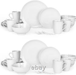 White Dinnerware Set, 40-Piece Service for 8, With Dinner Plates, Salad Plate, Bo