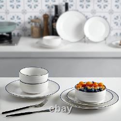 White Dinnerware Sets, 12-Piece Threaded Relief Kitchen Dinner Set, Plates, Bowl