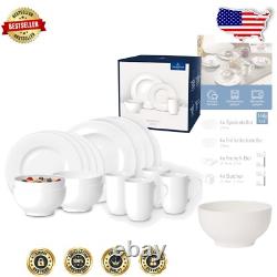 White Floral 16-Piece Dinnerware Set Service for 4, Microwave Safe Porcelain