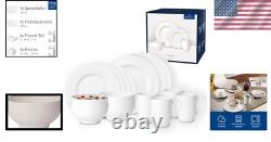 White Floral 16-Piece Dinnerware Set Service for 4, Microwave Safe Porcelain