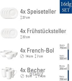 White Floral 16-Piece Dinnerware Set Service for 4, Microwave Safe Porcelain