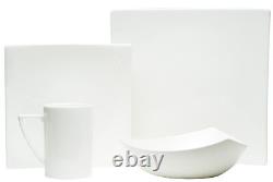 White Four Piece Square Bone China Dinnerware Set