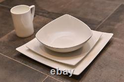 White Four Piece Square Bone China Dinnerware Set