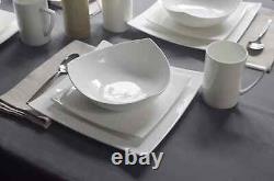 White Four Piece Square Bone China Dinnerware Set