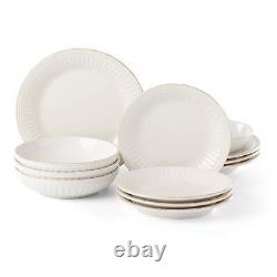 White French Perle Groove Piece Dinnerware Set, 12 Count