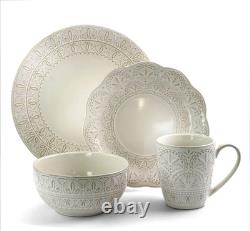 White Lace 16 Piece round Scallop Stoneware Dinnerware Set in White