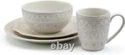 White Lace 16 Piece round Scallop Stoneware Dinnerware Set in White