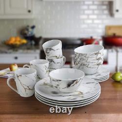 White Marble Design 16-Piece Dinnerware Set, Service for 4