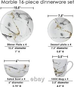 White Marble Design 16-Piece Dinnerware Set, Service for 4
