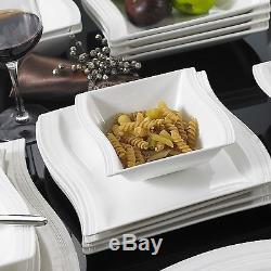 White Porcelain Dinnerware Set China Dishes Modern 26pc Square Plates Bowls Dine
