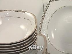 White Porcelain Plates Dinner Service Square Gold Rim Dinnerware Set Cups 43pc