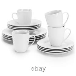 White Round 16-32 Piece Modern Dinnerware Set For 4-8 Dinner Plates Bowls Mugs