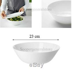 White Serving Salad Bowl Dinnerware Deep Food Dessert Big Pasta Glass Dish 23cm