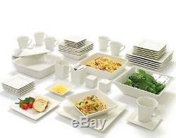 White Square Banquet 45-Piece Porcelain Dinnerware Service for 6 + Serve Set NEW