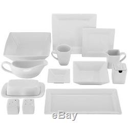 White Square Porcelain Dinnerware Service for 6-12 Set 40 -80 PC Modern Formal