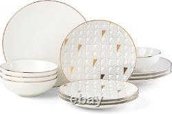 White Trianna 12-Piece Dinnerware Set, 16.20 LB
