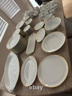 White With Gold Limoges Jammet-Seignolles France 98 Piece Dinner Set