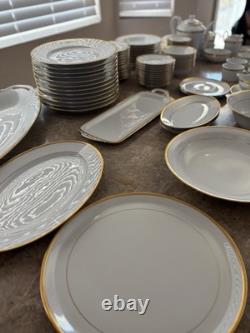 White With Gold Limoges Jammet-Seignolles France 98 Piece Dinner Set