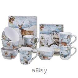 Winter Woodland Holiday 16pc Dinnerware Set Service For 4 Christmas Dishes