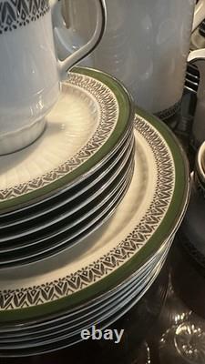 Winterling Geometric Dinner Set Painted White/Green/Black Plates Cups Bowl